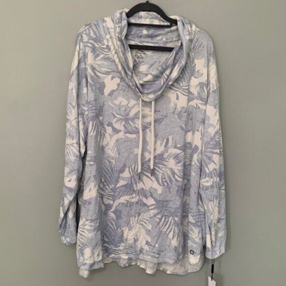 NEW Calvin Klein performance stretch blue white cowl neck athleisure top - Picture 1 of 8